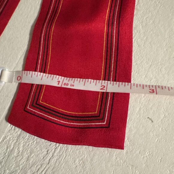 Vintage Vicky Davis Red All Silk Scarf  Skinny Narrow Neck Wrap, Hair Tie - Picture 7 of 9
